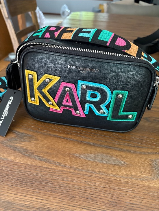 Karl Lagerfeld Handbags - Karl Lagerfeld Black Crossbody Bag with Multicolor KARL Logo